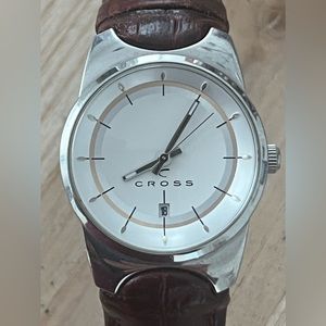 Cross Ladies Watch Beautiful Two-Tone Dial Date Window Brown Leather Strap